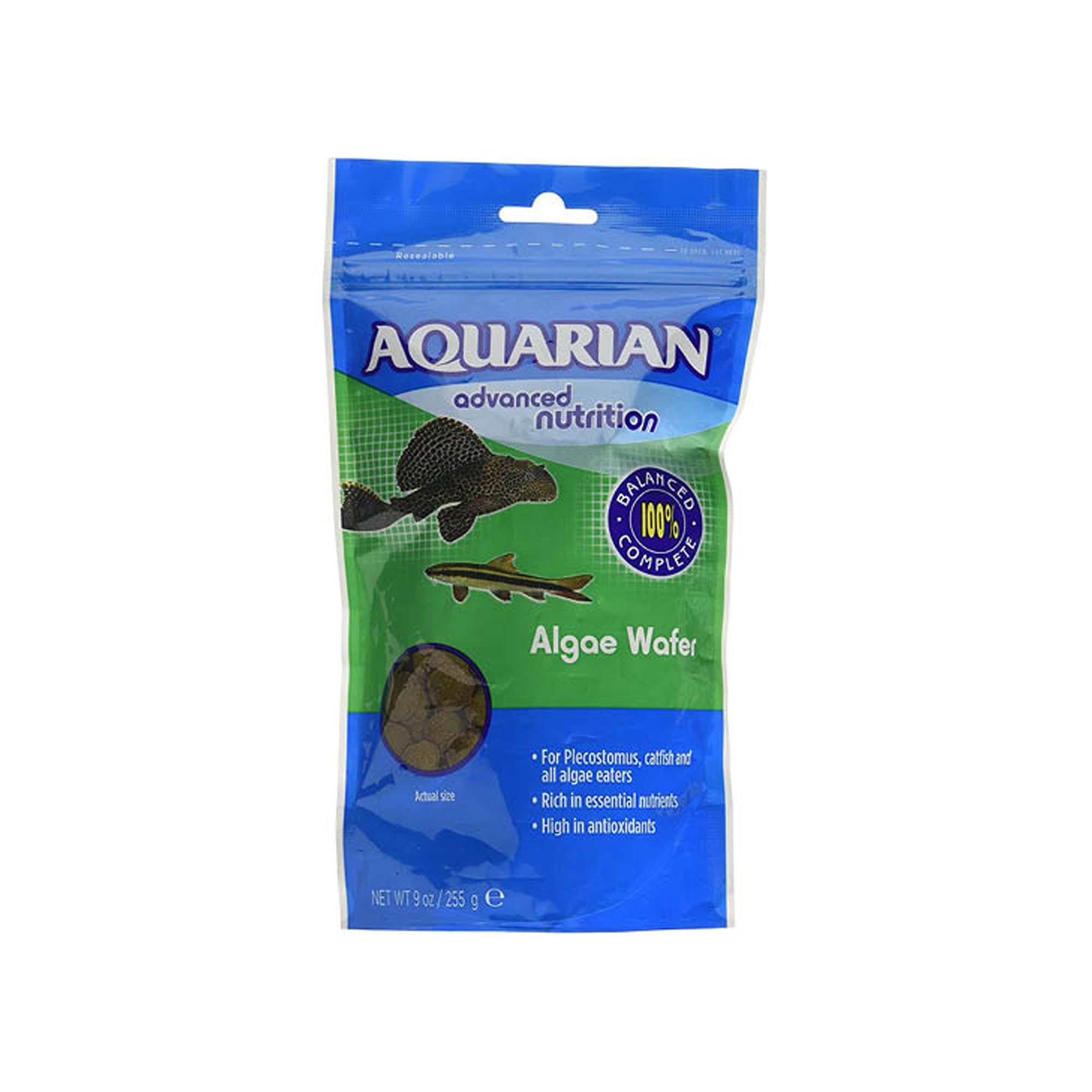 AQUARIAN Algae Eater Fish Food 255g - Complete Nutrition Sinking Algae Wafers for Aquarium Fish