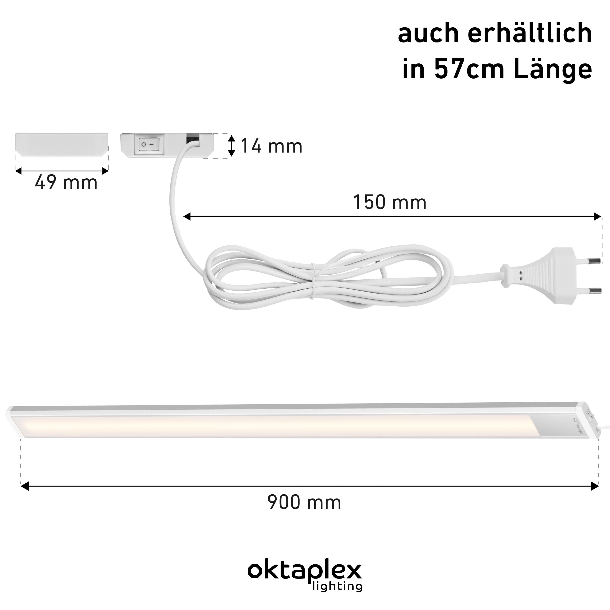 Oktaplex Riva lampe LED plate pour meuble bas de cuisine 1150lm blanc neutre 90cm argent avec interrupteur 15W 230V