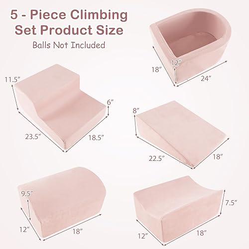 Miniatura 9 de INFANS Juguetes de escalada para niños pequeños, bloques de escalada de espuma y pozo de pelotas para bebé, juego de estructura de actividad de 5