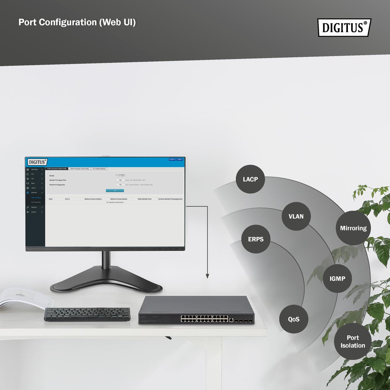 Digitus 29 Port Gigabit Ethernet Netzwerk-Switch - Managed - 24 RJ45 Ports + 4 SFP Ports + 1 Konsolen Port - 10/100/1000 Mbps - 19-Zoll Formfaktor - L2+ Funktionen - Schwarz – Bild 6