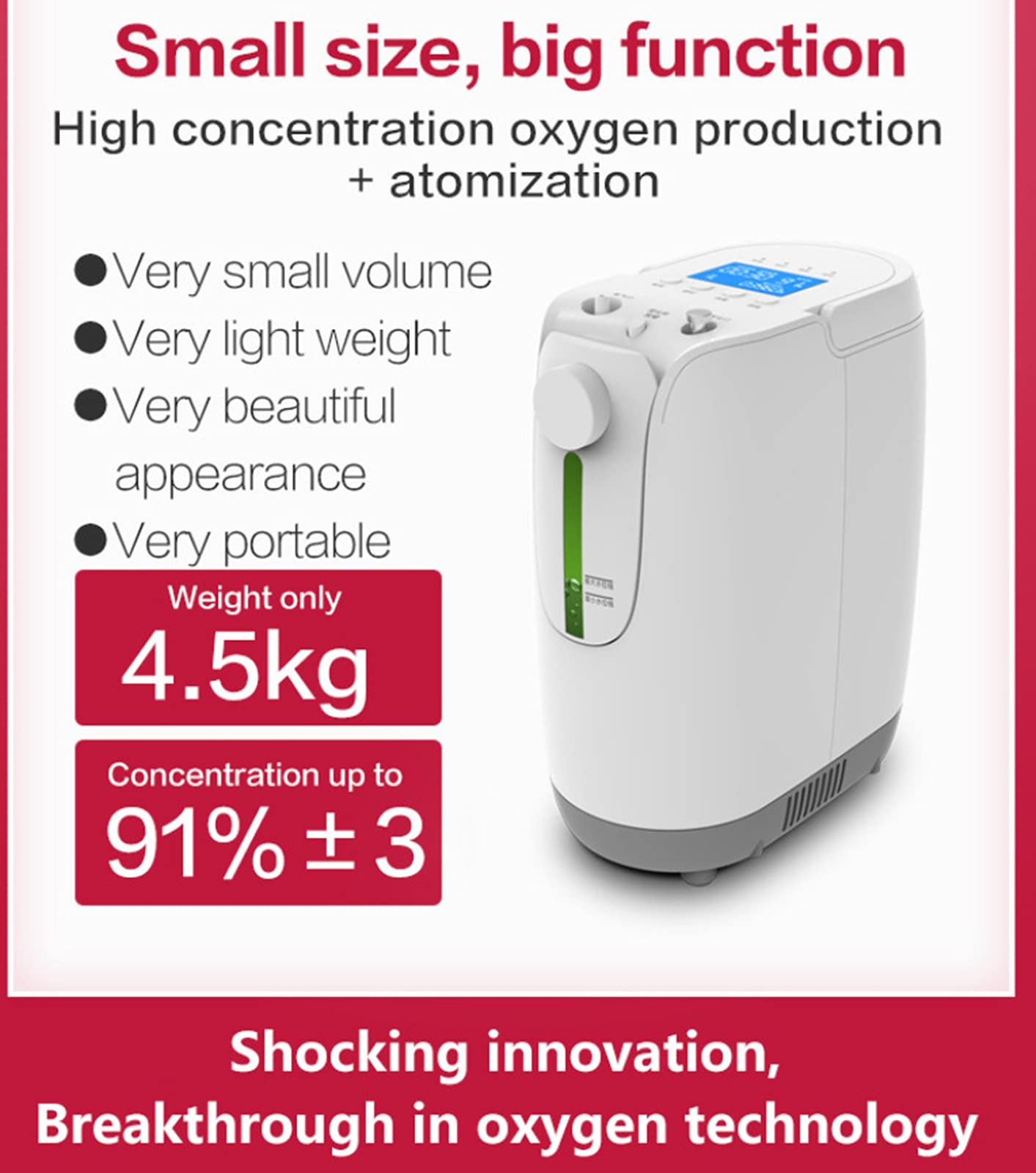 Concentratore di Ossigeno Portatile con Purezza del 60% - 93%.