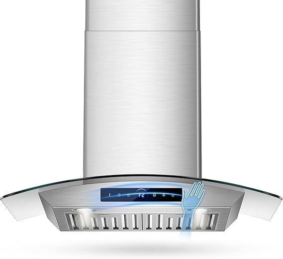 36 Inch Wall Mount Range Hood 1200CFM, 4-Speed Wall Mount Range Hood with Touch Control & Gesture Sensing Stainless Steel Kitchen Stove Vent Hoods with 2 LED Lights Pro Series