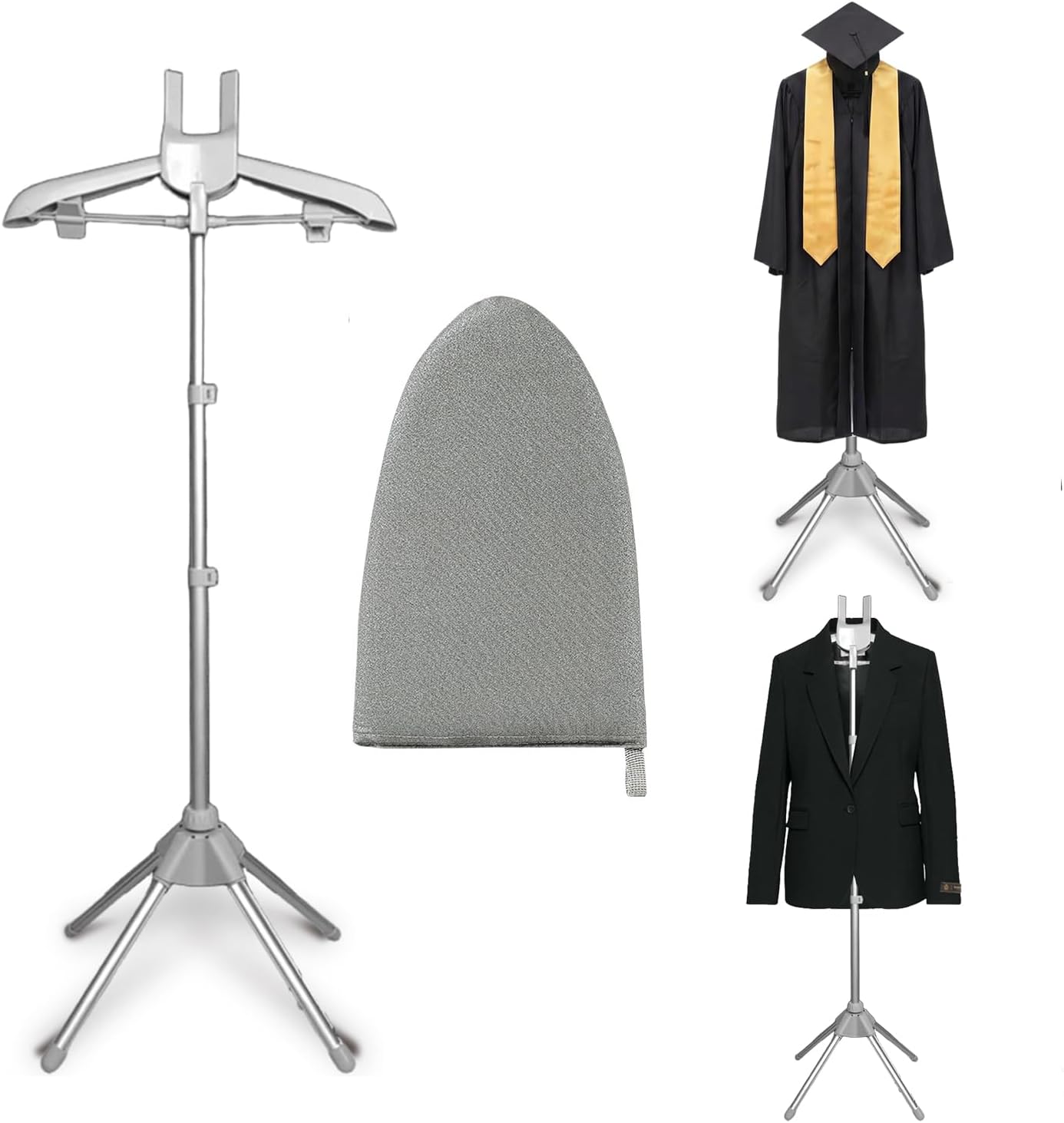 Adjustable Garment Steamer Rack & Ironing Glove, Grey