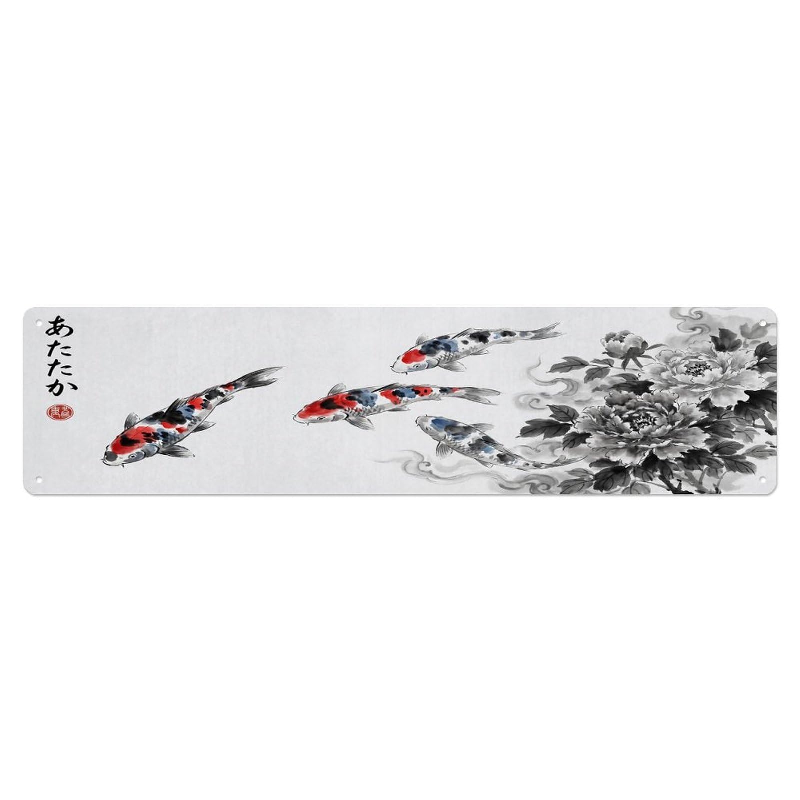 Olhnbad 4X16inch(10X40cm) Vintage Koi Fish Japanese Exquisite Artwork Metal Tin Sign