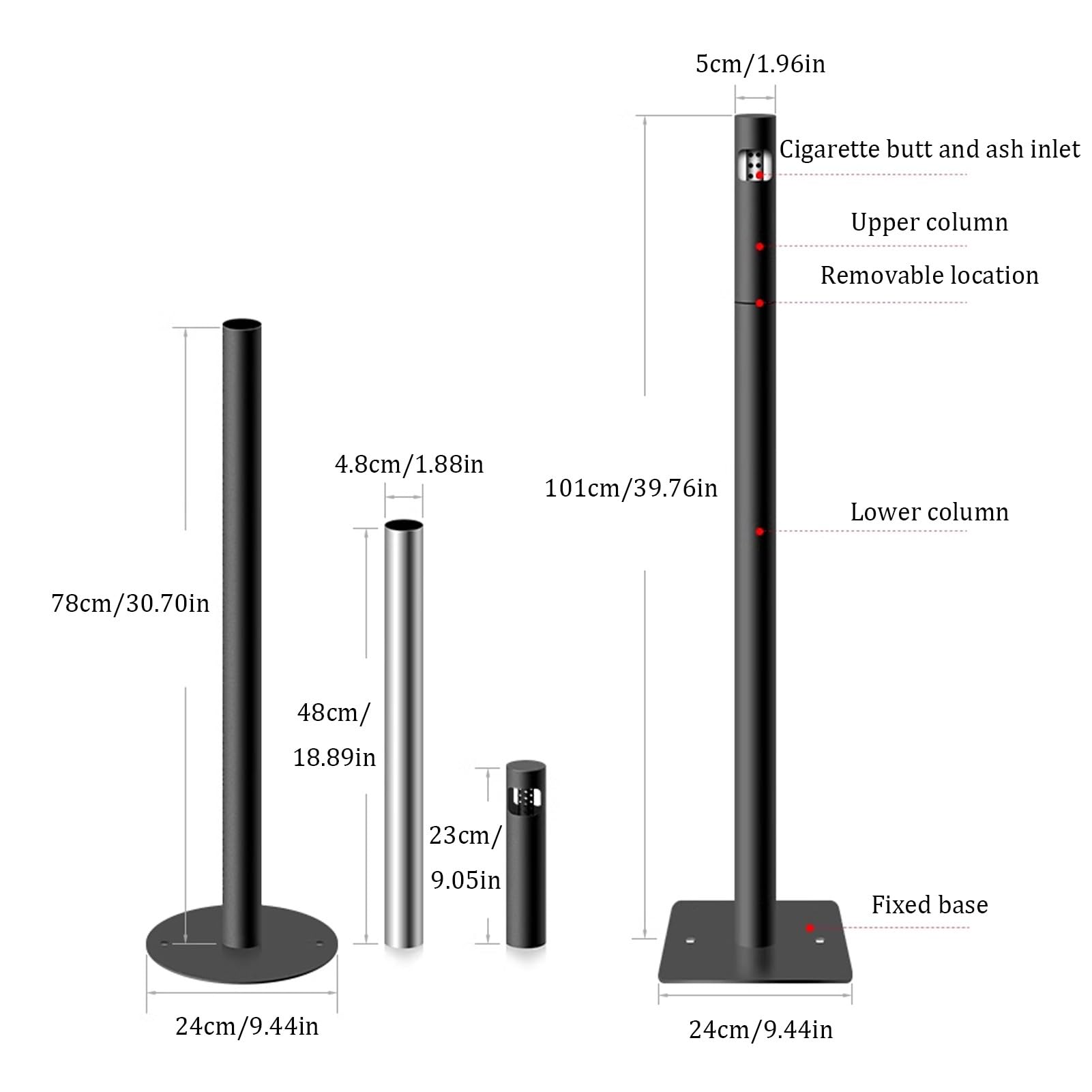 Genérico Cenicero de pie para Exterior, de Acero Inoxidable, para Uso Comercial, Resistente, Ideal para oficinas, restaurantes, Bares y Tiendas de conveniencia (Negro)