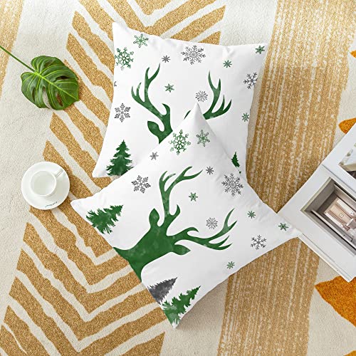 Calitime Throw Pillow Cases Pack Of 2 Cozy Watercolor Christmas Snowflakes Reindeer Tree Decorative Cushion Covers For Couch Bed Sofa Farmhouse Decoration 20 X 20 Inches Christmas Green #TOP2