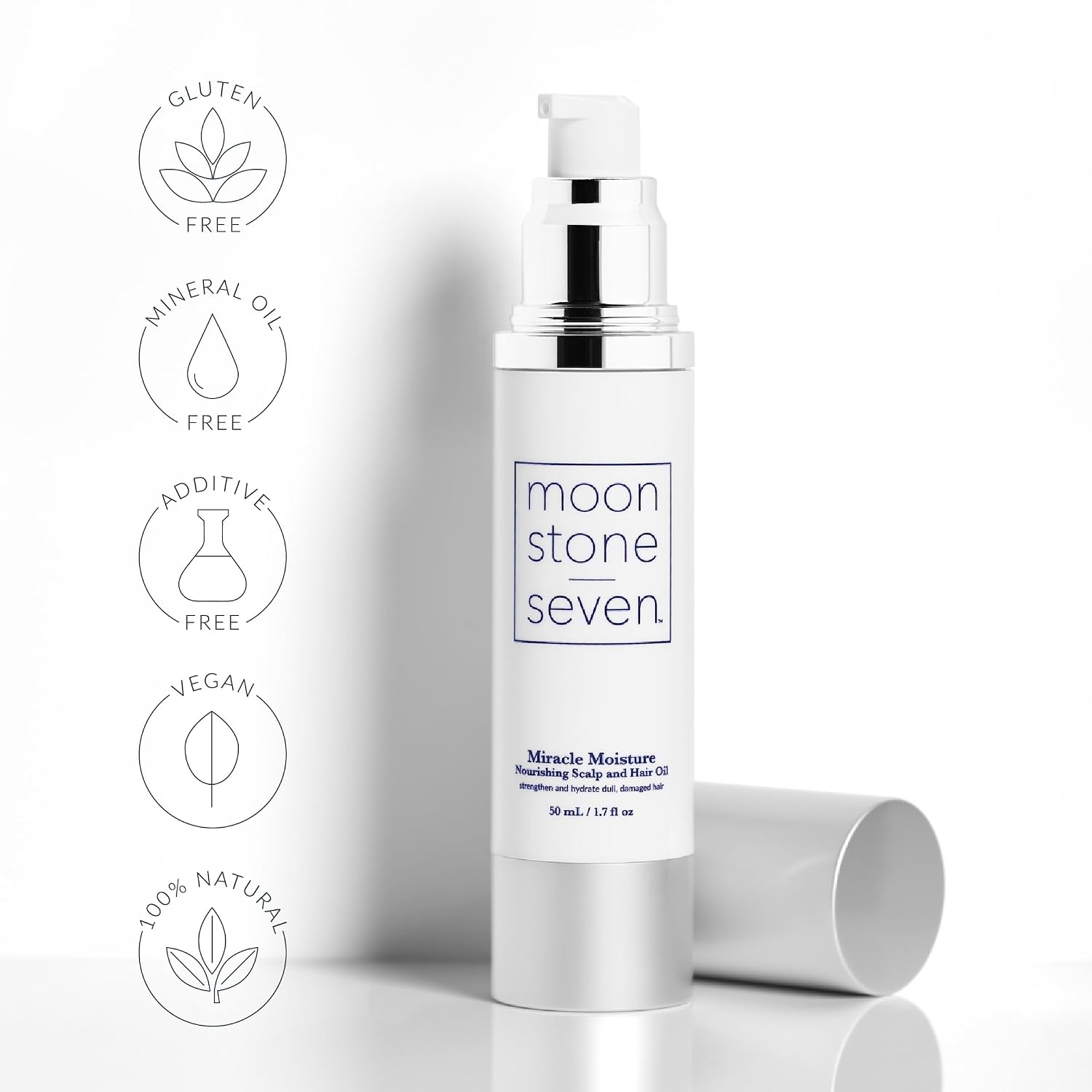 MoonstoneSeven Miracle Moisture Nourishing Scalp & Hair Oil, Lightweight Botanical Blend w/Virgin Macadamia, Organic Blackseed & Organic Rosemary, Hydrates Dry Hair, Reduces Frizz & Adds Shine, Vegan