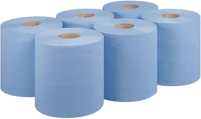 ASPECT Centrefeed Blue Rolls | 2 Ply 6 Pack Embossed Pattern Paper Towels | Strong and Absorbent Tissue Paper | UK Supplier | Wipe Away | Perfect for Commercial & Kitchen Use