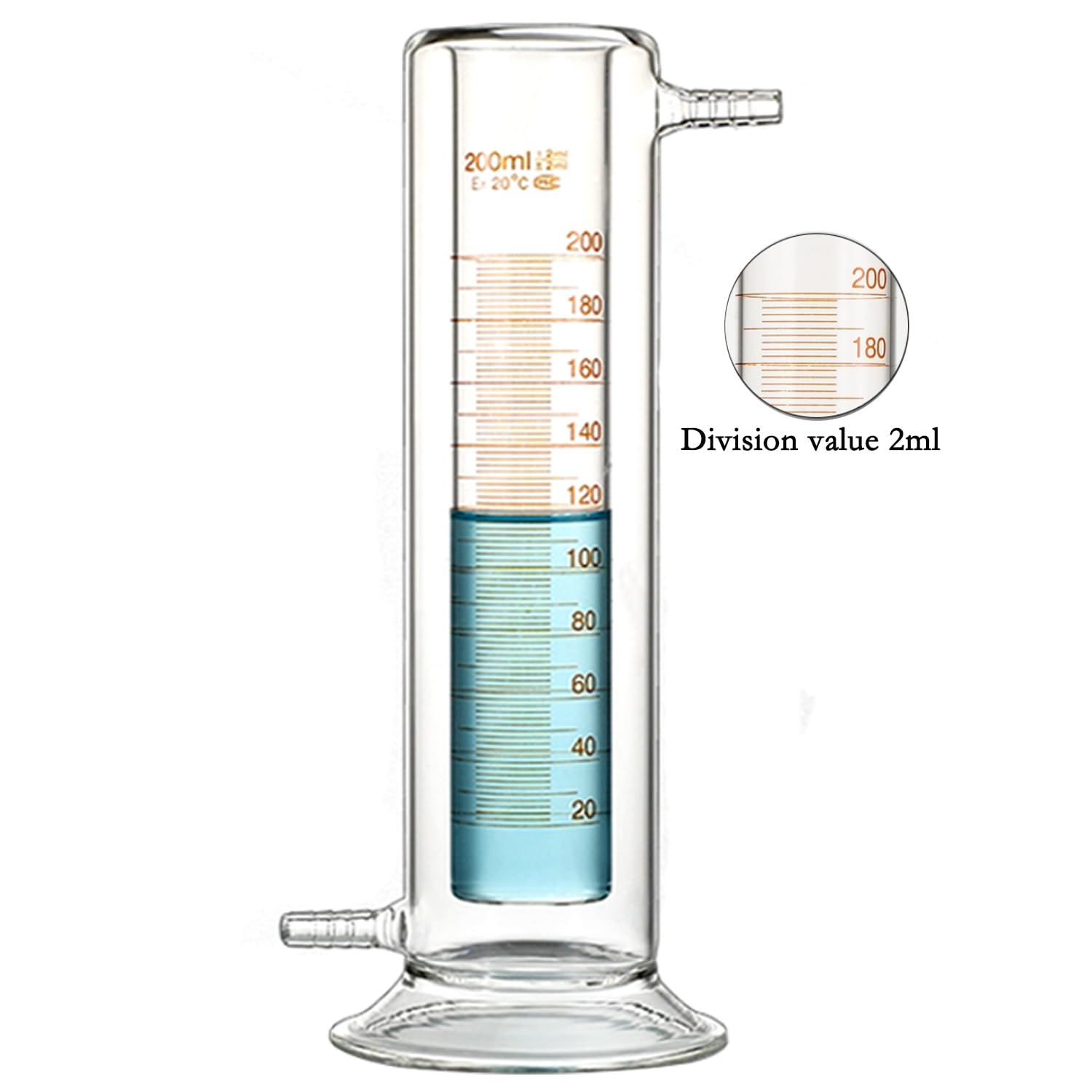Doppelschichtiger Graduierter Messzylinder Borosilikatglas Messflüssigkeits-Laborzylinder für Laborwissenschaftsexperimente (200ml)