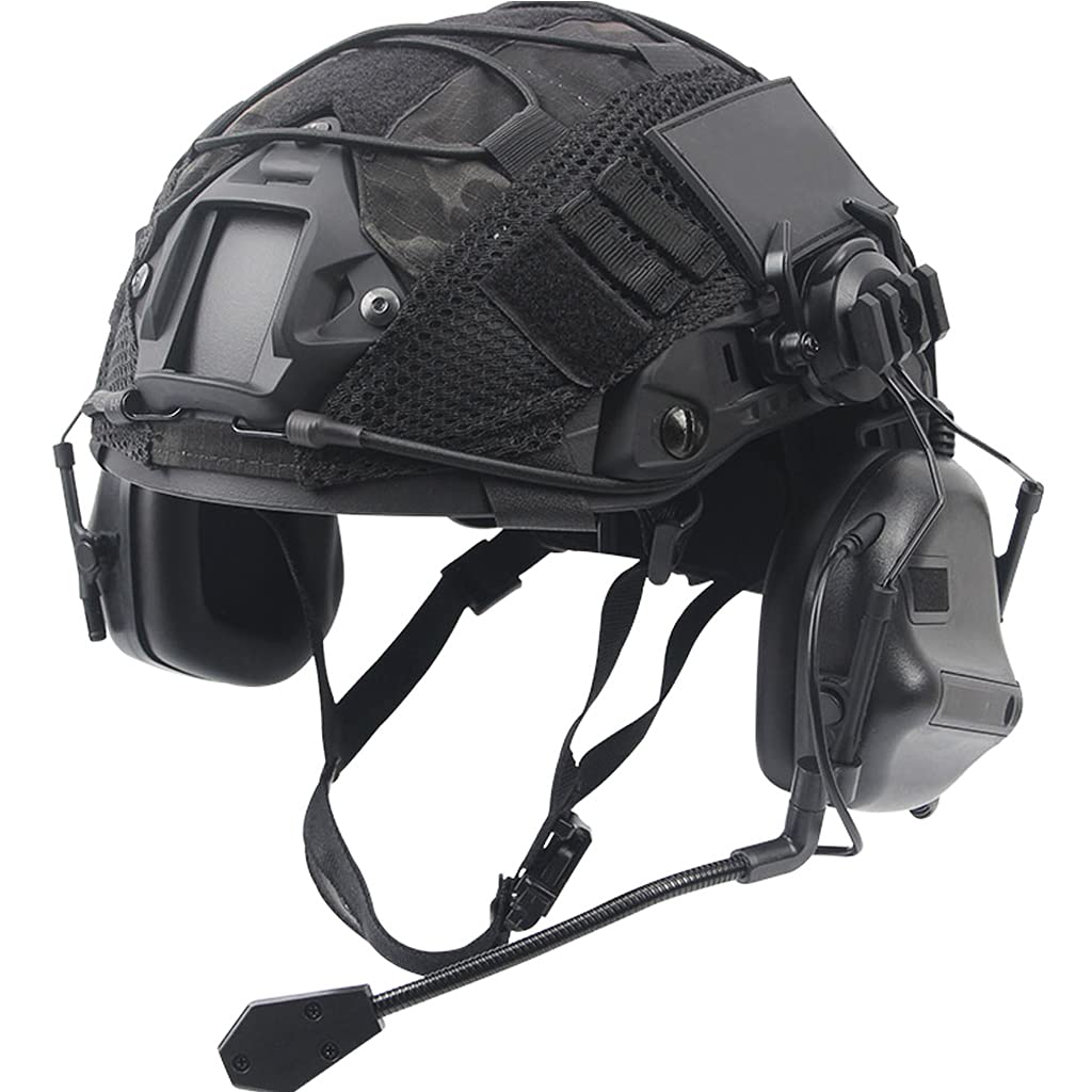 Ensemble de Casque Rapide, Équipement de Protection Style Militaire avec écouteur Tactique et Couvercle Casque, pour La Chasse en Plein Air Airsoft Paintball (Pas de réduction de Bruit)