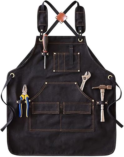 Miniatura 7 de Paquete de 2 delantales de cocina ajustables para mujeres y hombres con bolsillos, delantal de trabajo, parrilla, restaurante