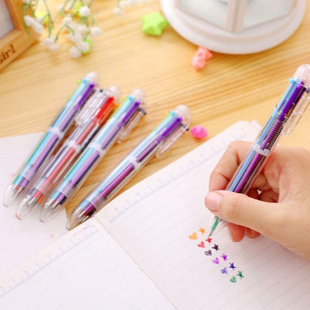 Ballpoint Pen Multicolor 6-in-1 Retractable Rollerball Multicolor Pen Transparent Ballpoint Pen Office School Supplies Student Children Gift Multifunctional — view 6