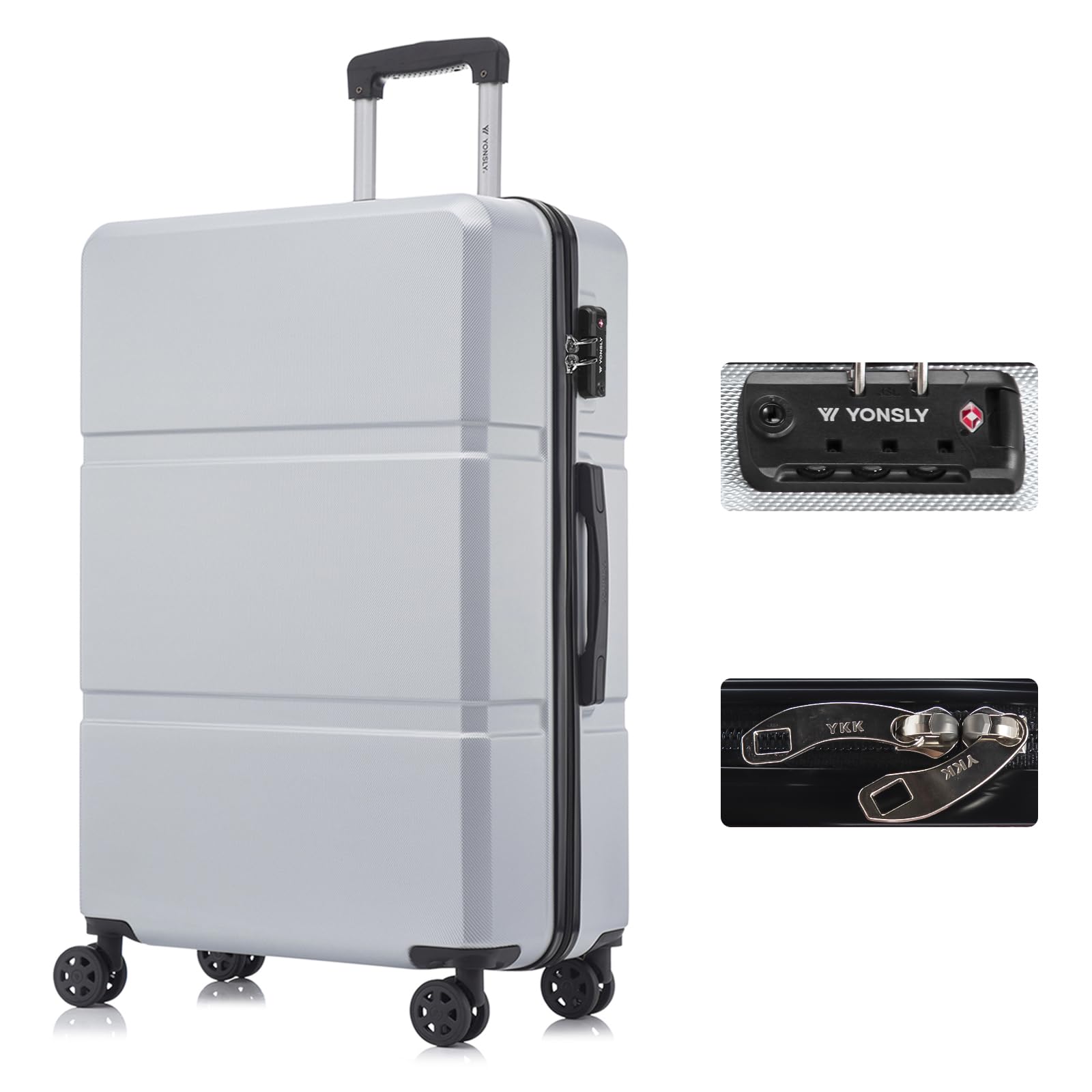 yonsly Koffer Suitcase, Trolley Reisekoffer, Rollkoffer Handgepäck mit 4 Rollen 360°, ABS Hartschalen, Sicherheitsschloss, Weicher Gummigriff, 210D-Futter