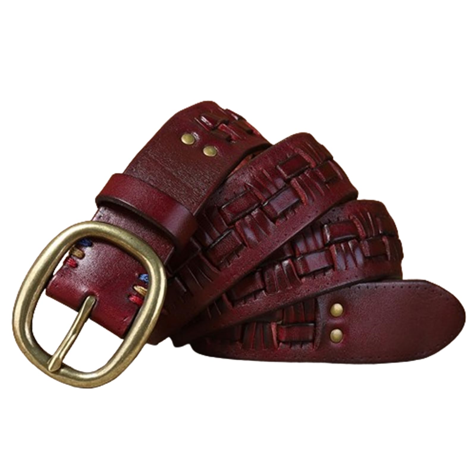 NALANY Men's Women's Casual and Dress Belt Cowhide Leather Woven Braided Belt 1 1/2