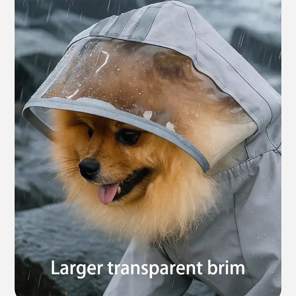 Full Coverage Dog Raincoat with Legs, Hood and Detachable Boots, Lightweight Waterproof Dog Coat for Small Breed Dogs(Male,2XL(17-23 lbs))