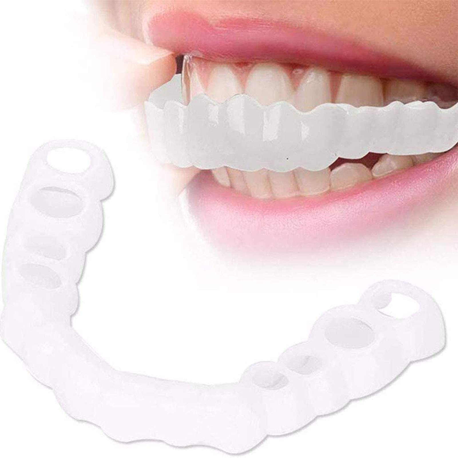 2 Pairs Smile Veneers Teeth, Fake Teeth Veneers for Teaching And Temporary Teeth Whitening Veneers Snap in Teeth Top And Bottom Cosmetic Braces for You Snap for Instant And Improve Smile