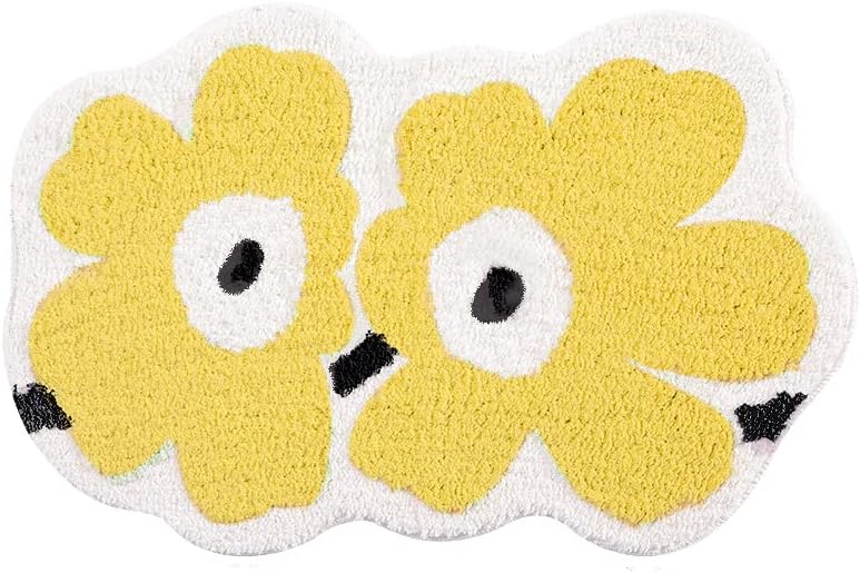 HAPLOVE Flower Shage Bathroom Rug Mat Non-Slip Microfiber Shower Bath Rug Absorbent Bath Mat for Bathroom Machine Washable(Yellow, 40x60cm