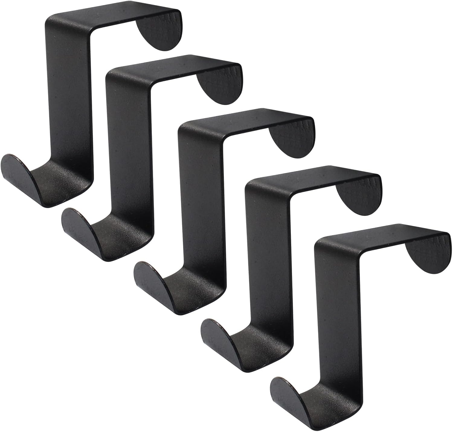 5 Pcs Over The Door Hooks Z-Shaped Hanging Hooks Dual Head Fits 3/4" and 1-1/2" Door Widths, Stainless Steel Reversible Single Hanger Hook for Over The Door, Kitchen, Cabinet, Drawer (Black)