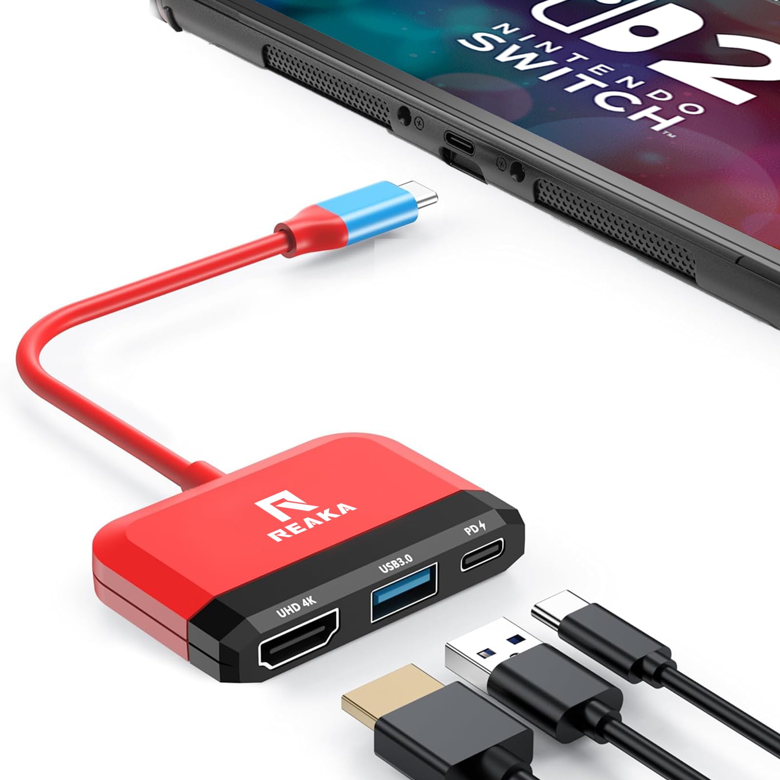 RREAKA Switch Dock para Nintendo Switch OLED, adaptador de TV 3 en 1 con HDMI 4K, puerto USB 3.0, carga tipo C de 100 W, estación de acoplamiento portátil de viaje, para Samsung Dex S24, MacBook