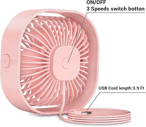 Miniatura 6 de Pequeño ventilador de escritorio USB, mini ventilador de mesa silencioso de 4 pulgadas, ventilador de escritorio portátil de 3 velocidades, pequeño