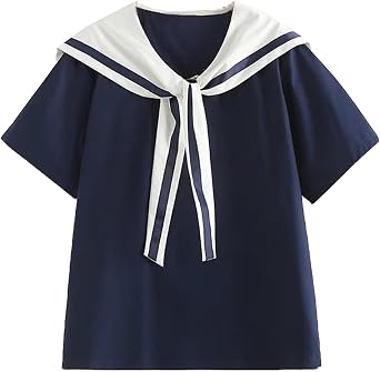 Women's JK Uniform Shirt Sailor Collar Necktie Loose Pullover Blouse Tops