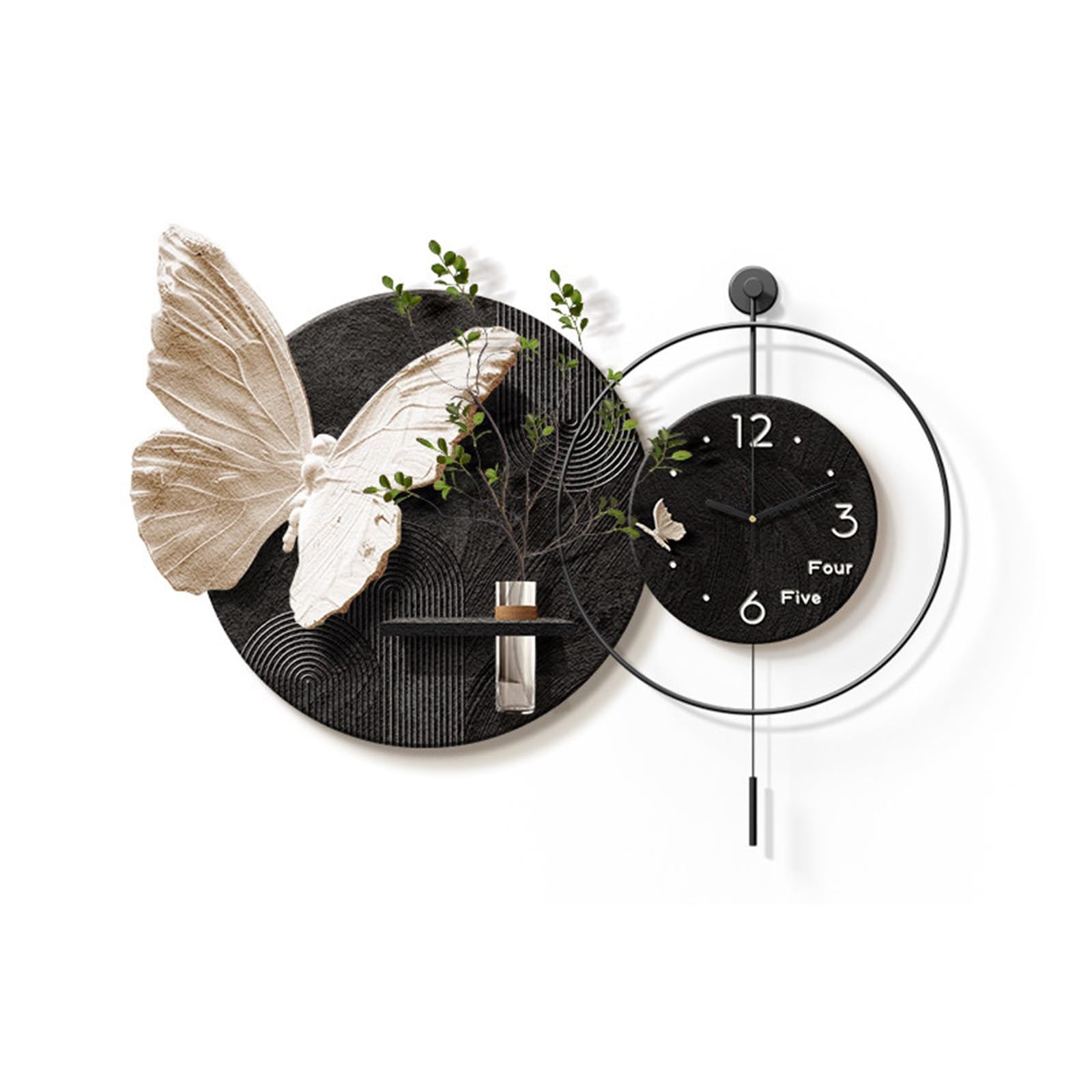 AZQOHMIS Wall Hanging Decor,Modern Butterfly Wall Art,3D Wall Hanging Painting Non-Ticking Creative Decor Clock, for Bedroom, Living Room, Entrance Door(Black,110cm/43.3in)