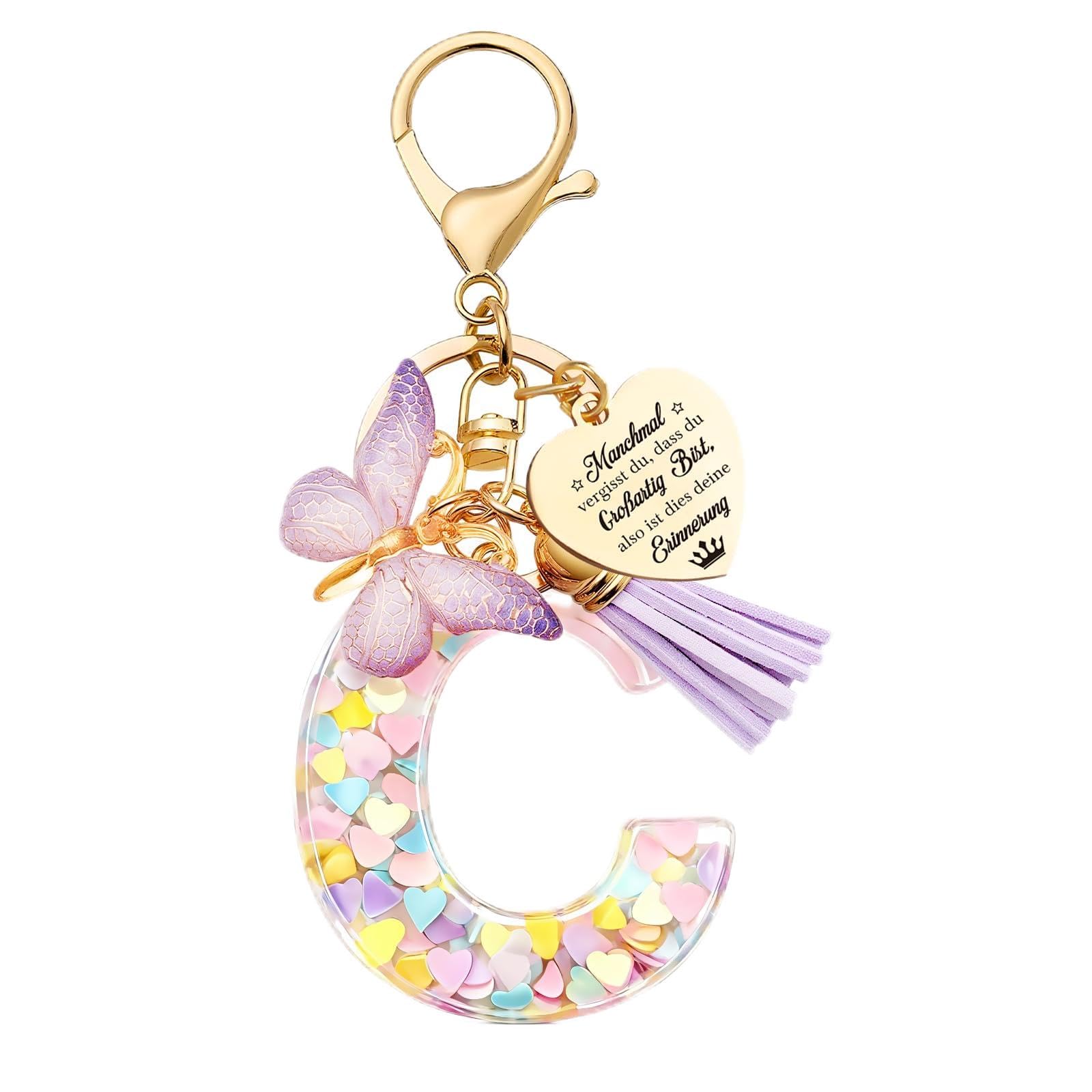 Anruzon Schlüsselanhänger Mädchen - Buchstabe Schlüssel - Anhänger Schmetterling Schlüsselanhänger - Weihnachten - Einschulung Geschenk - Keychain Geschenk für Kinder, Mädchen, Frauen