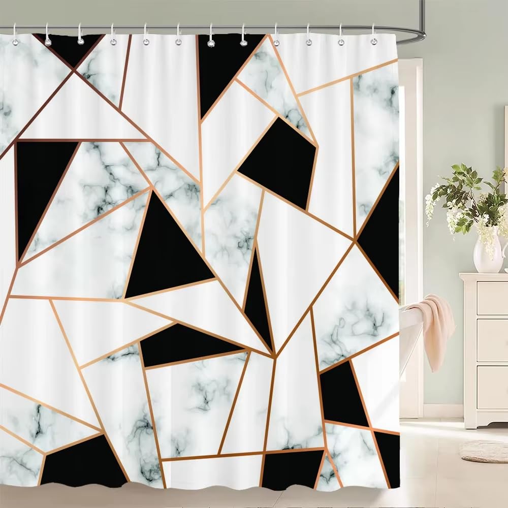 KELAIMI Luxury Geometric Shower Curtain,Modern Simple Aesthetic Bathroom Curtain with Hooks,Waterproof Polyester Fabric Modern Bathtub Curtain Style 7 180X210Cm