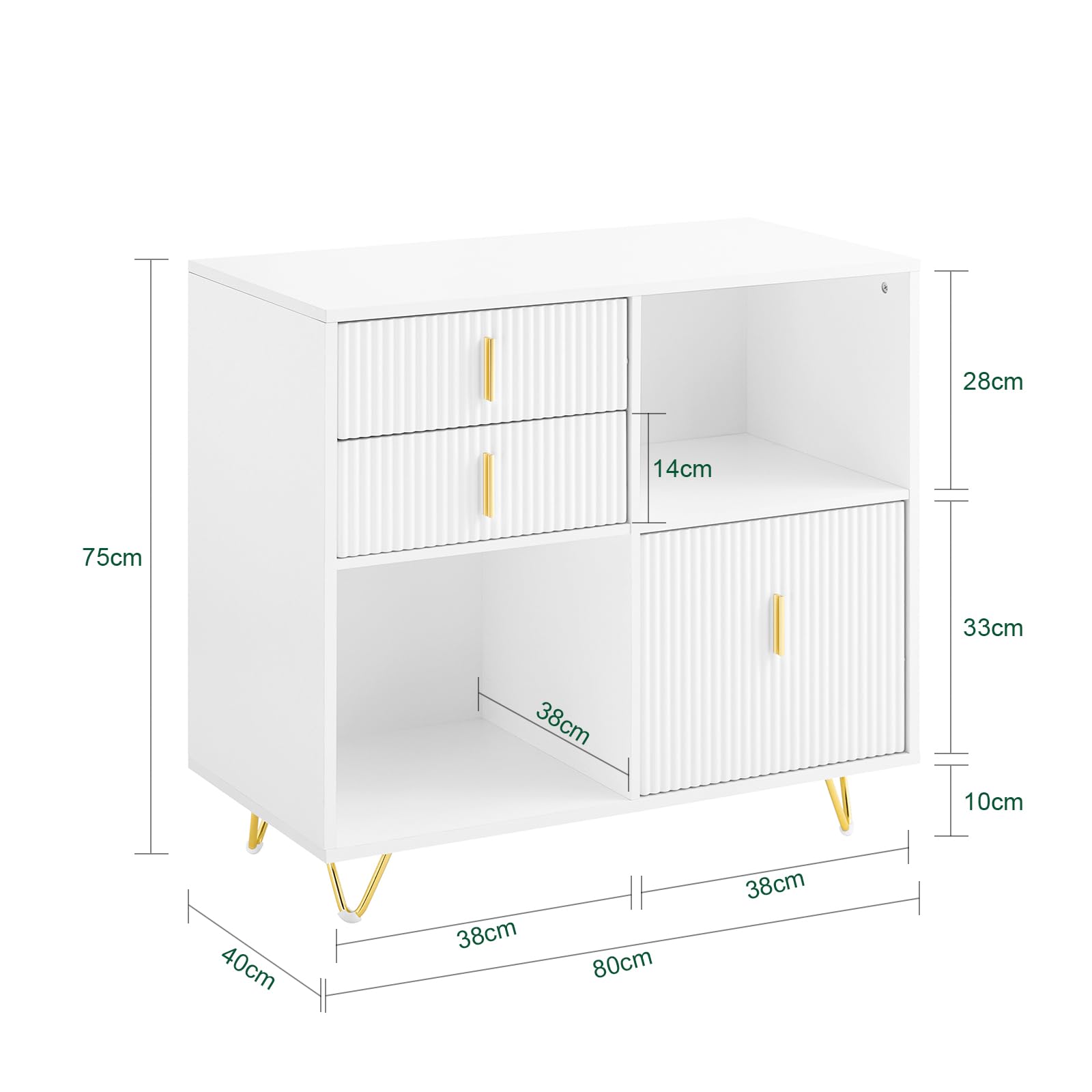 SoBuy Meuble Imprimante et Rangement Bureau Caisson de Bureau avec 3 Tiroirs et 2 Compartiments Ouverts Meuble pour Imprimante Compact Blanc 80x40x75 cm ASK11-W