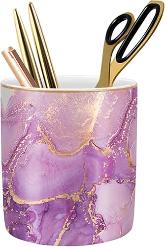 WAVEYU Soporte para bolígrafo para escritorio, bonito soporte de cerámica para lápices, soporte para marcadores de maquillaje, accesorios de