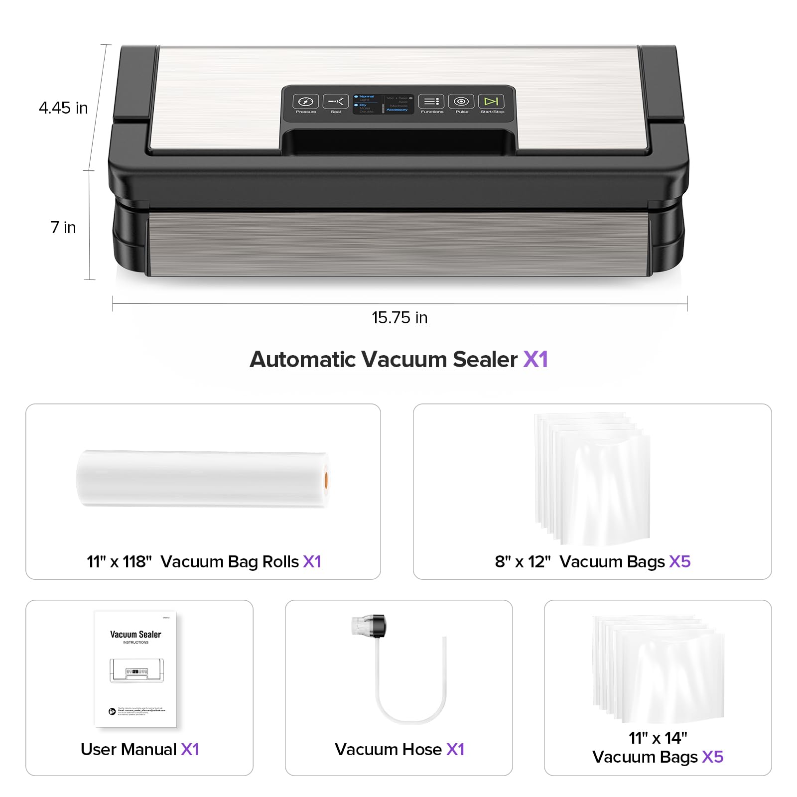 95kPa Vacuum Sealer Machine, Fully Automatic Food Sealer, Touch Display, 10-in-1 Functions & Powerful Sealing System with Double Heat Seal, Easy-Lock Handle, Built-in Cutter(Deep Gray)
