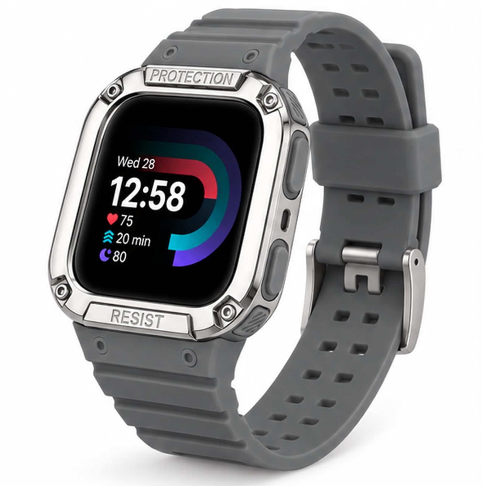 Pouchora Bands with Case Compatible with Fitbit Versa 4/3/2/Versa Lite/Sense 2/Sense, Soft Replacement Case Strap for Fitbit Versa 4, Replacement Wristband for Women Men (Grey) — image 1