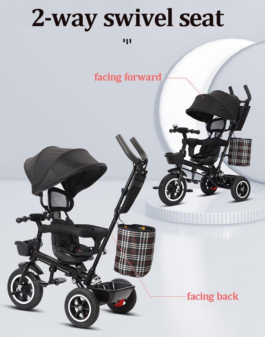 4 in 1 Toddlers Strollers pram for Age 18 Months to 5 Years Old,Folding Kids trikes with Canopy and Parent Handle,Stable 3-Wheels Ride-on tricycles,Titanium Wheel,Extra Storage Bag (blue with canopy)