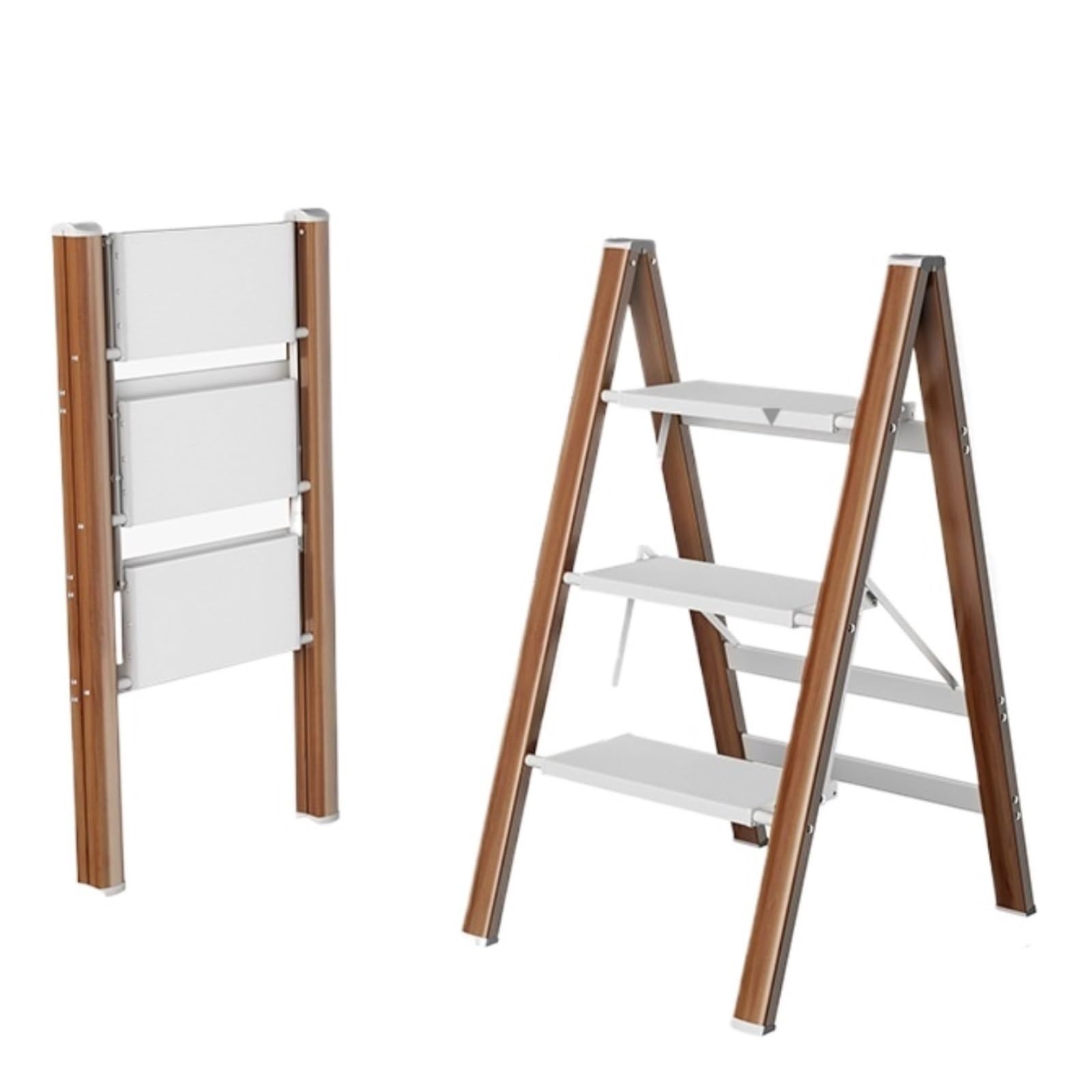 Attic Staircase Aluminum Lightweight Folding Ladder Stool with Anti-Slip Wide Pedal, 330lbs Capacity for Household, Kitchen, Office