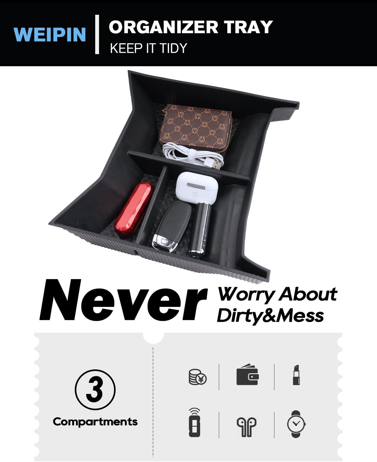 for Lower Center Console Organizer Tray Compatible with 2022-2026 BMW IX Storage Box Console Organizer TPE Materials