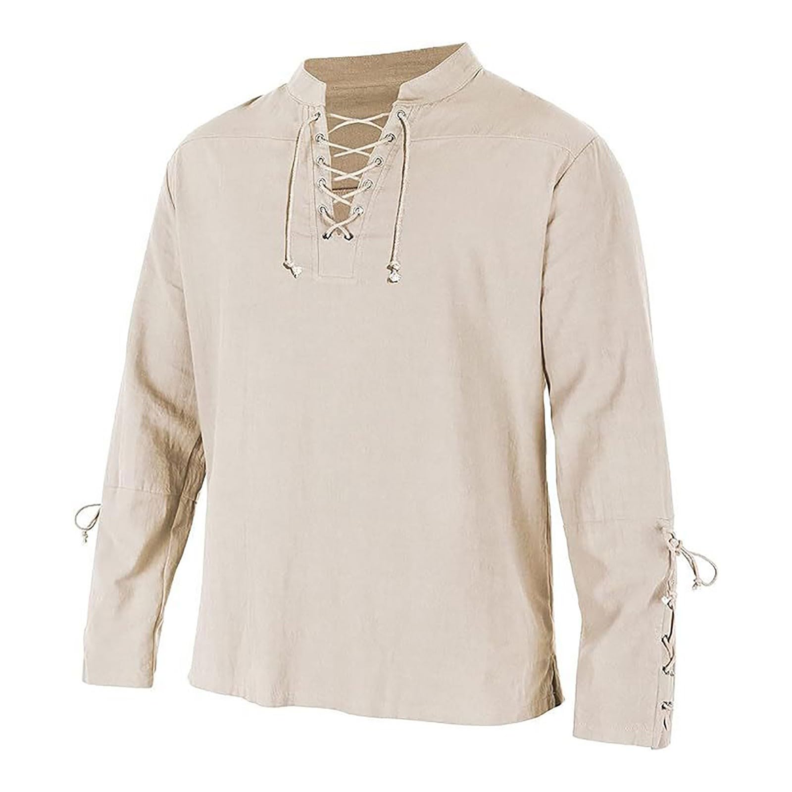 Medieval Costume Men Mens Linen Shirts Kilt Goth Top Shirt Classic Lace Up Long Sleeve Retro Viking Tops Pirate Scottish Ghillie Scout Cowboy c-White M โ image 1