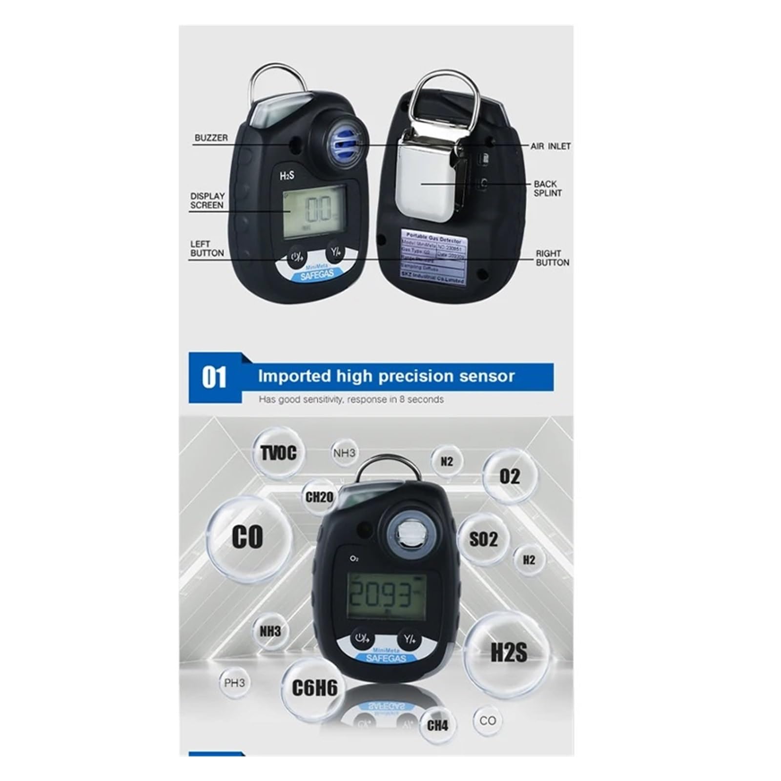 Analizadores de Alarma del Sensor Detector Gas oxígeno Las certificaciones a Prueba explosiones Minimeta-o2