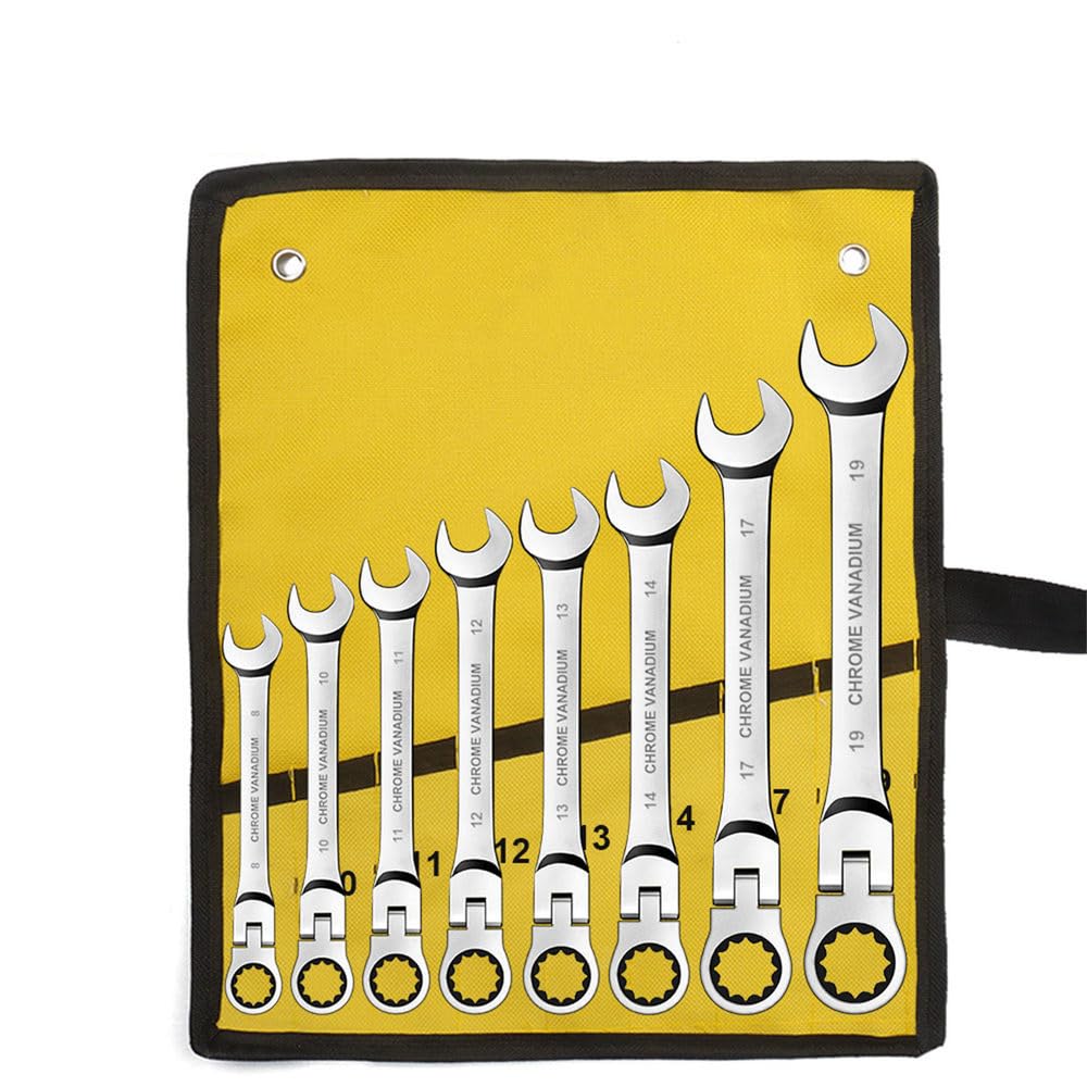 Setngb Ratchet Wrench Ratcheting Combination Wrench Set Metric Flex Head Ratcheting Wrench, Chrome Vanadium Steel Spanner With Bag,,8Pcs