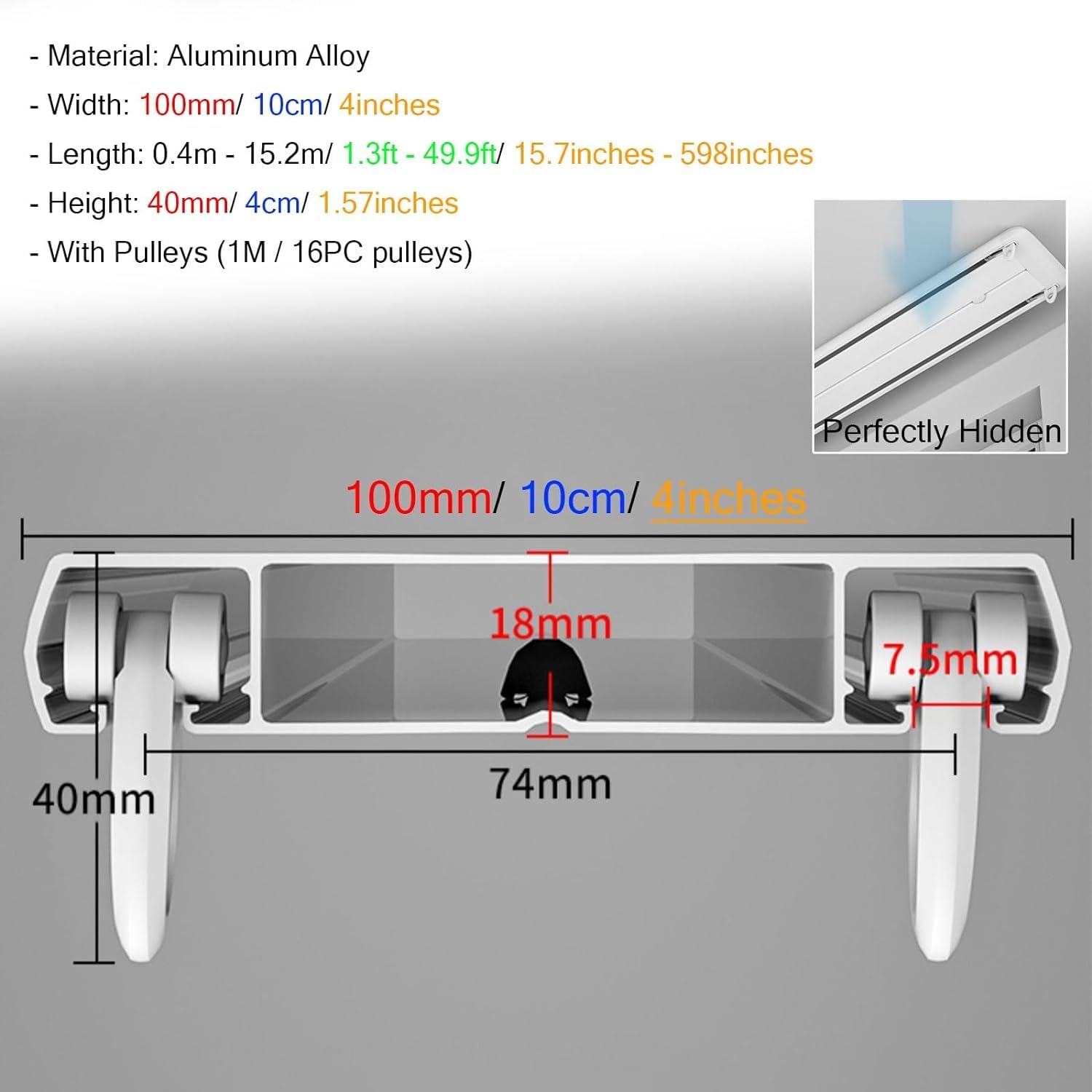 Générique Système de Tringle à Rideaux, Tringle à Rideaux Robuste - Rail de Plafond Double avec Technologie Nano Silence, Alliage d'aluminium Durable, idéal pour séparer