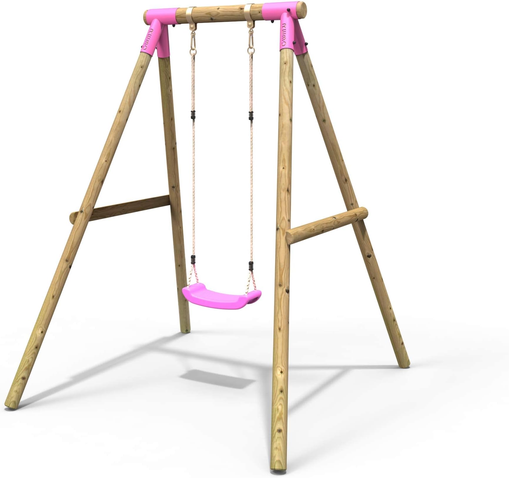 Rebo® Wooden Swing Set Plus Deck and Slide Solar Pink OutdoorToys