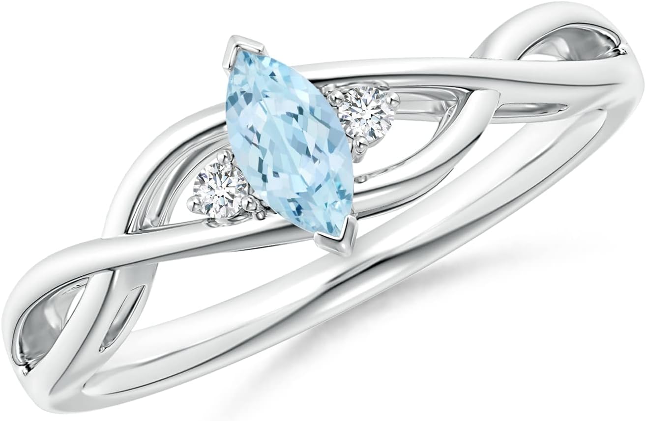Carillon925 Sterling Silver 0.30 Ctw Marquise Aquamarine Gemstone Women Stacking Ring GIFT FOR HER