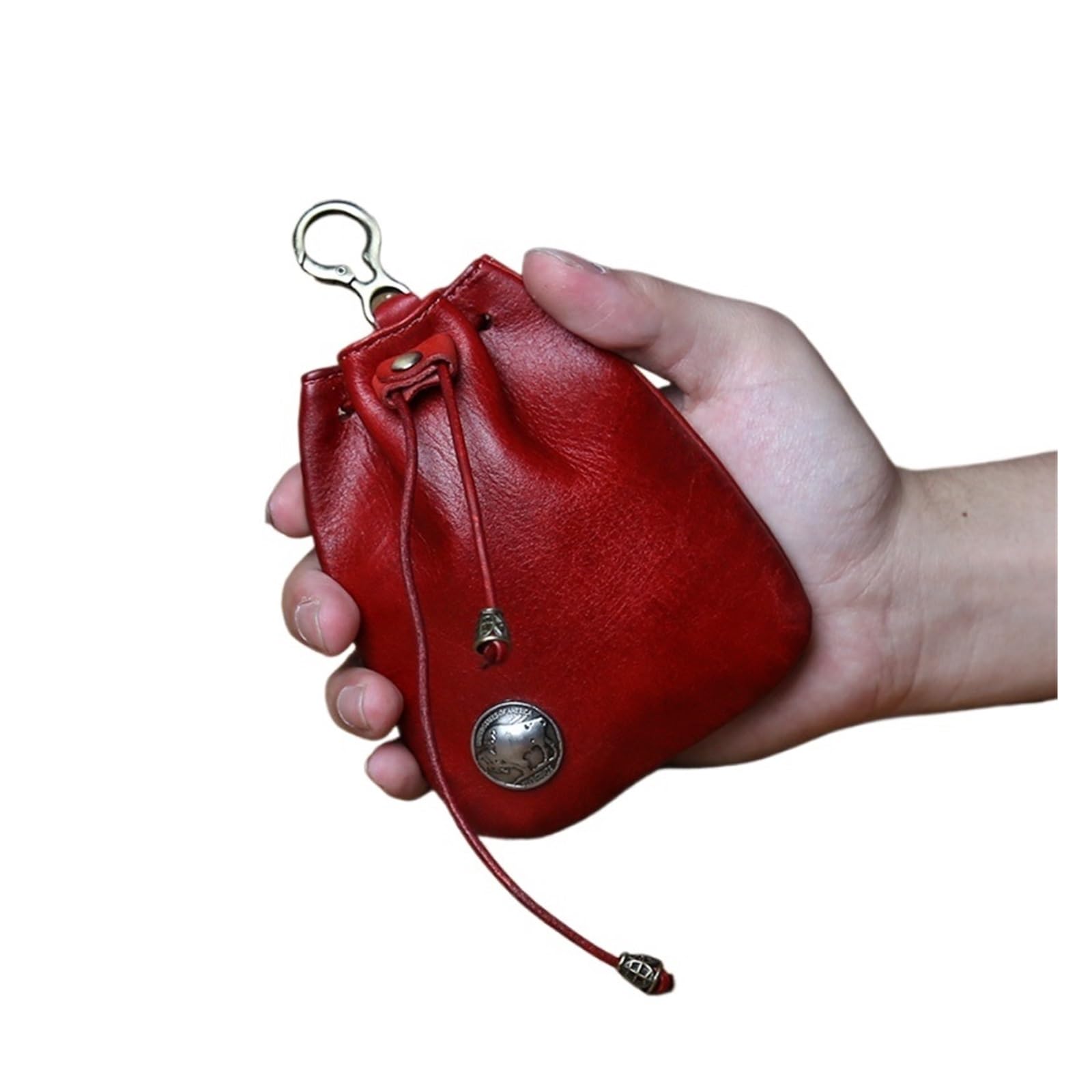 AYWTIUN Leather Drawstring Pouch Men's Leather Drawstring Wallet Vegetable Top Layer Cowhide Handmade Antique Simple Coin Purse