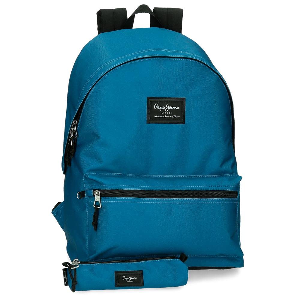 Pepe Jeans Aris Mochila para Portátil y Estuche Escolar 15,6" Azul 31x44x17,5 cms Poliéster 30,01L