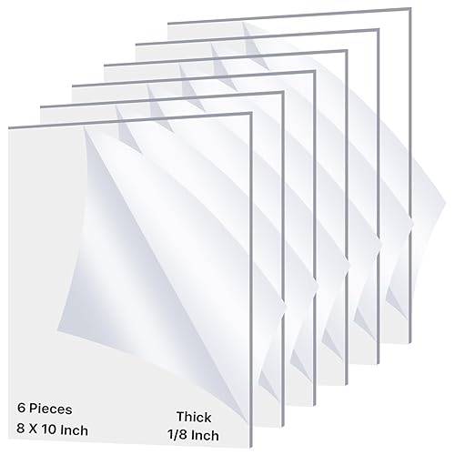 6 hojas de plexiglás de 8 x 10 pulgadas, hoja acrílica transparente de 18 pulgadas de grosor (0.118 in) con papel protector, tablero acrílico