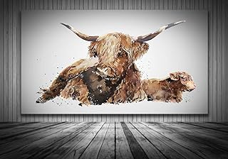 Highland Cattle" Canvas Print Watercolour.Highland Cattle canvas art,Highland Cow watercolour on canvas, Highland cow canvas Print