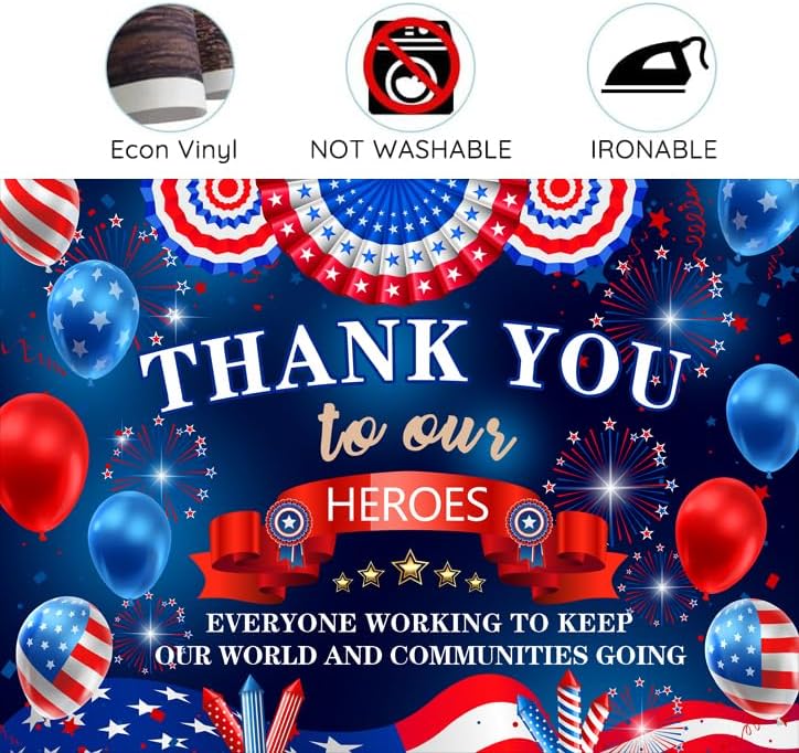 7x5 ft Thank You to Our Heroes Banner Decorations, Patriotic Happy Veterans Day Backdrop Background for Greeting Police Military Army Employees Heroes Theme Party Supplies - Image 6