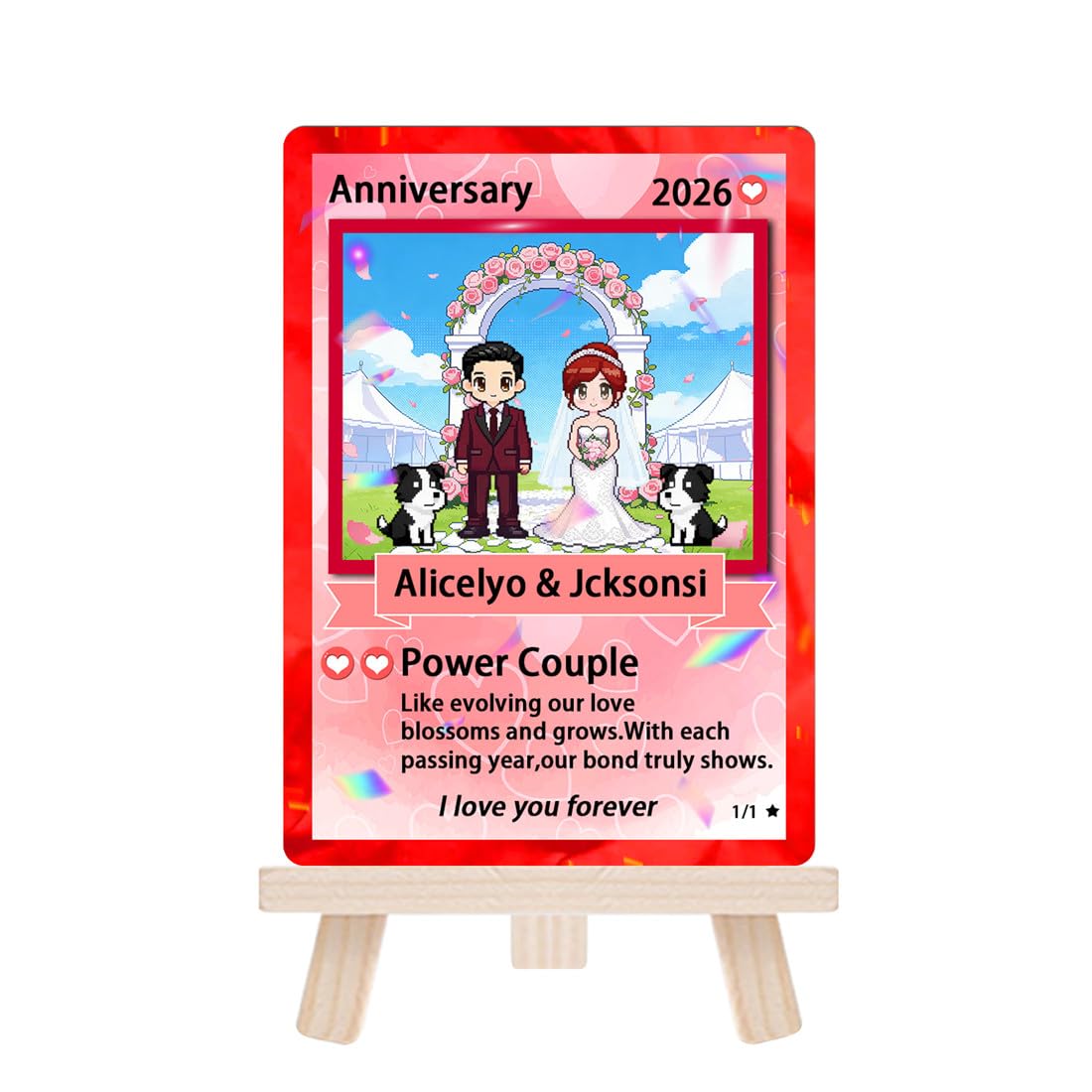 Personalised Cartoon Couple Wedding Anniversary Card With Pet Custom Name Portrait Funny Card Gift For Husband Wife Couples Valentine Birthday Anniversary (S 16)