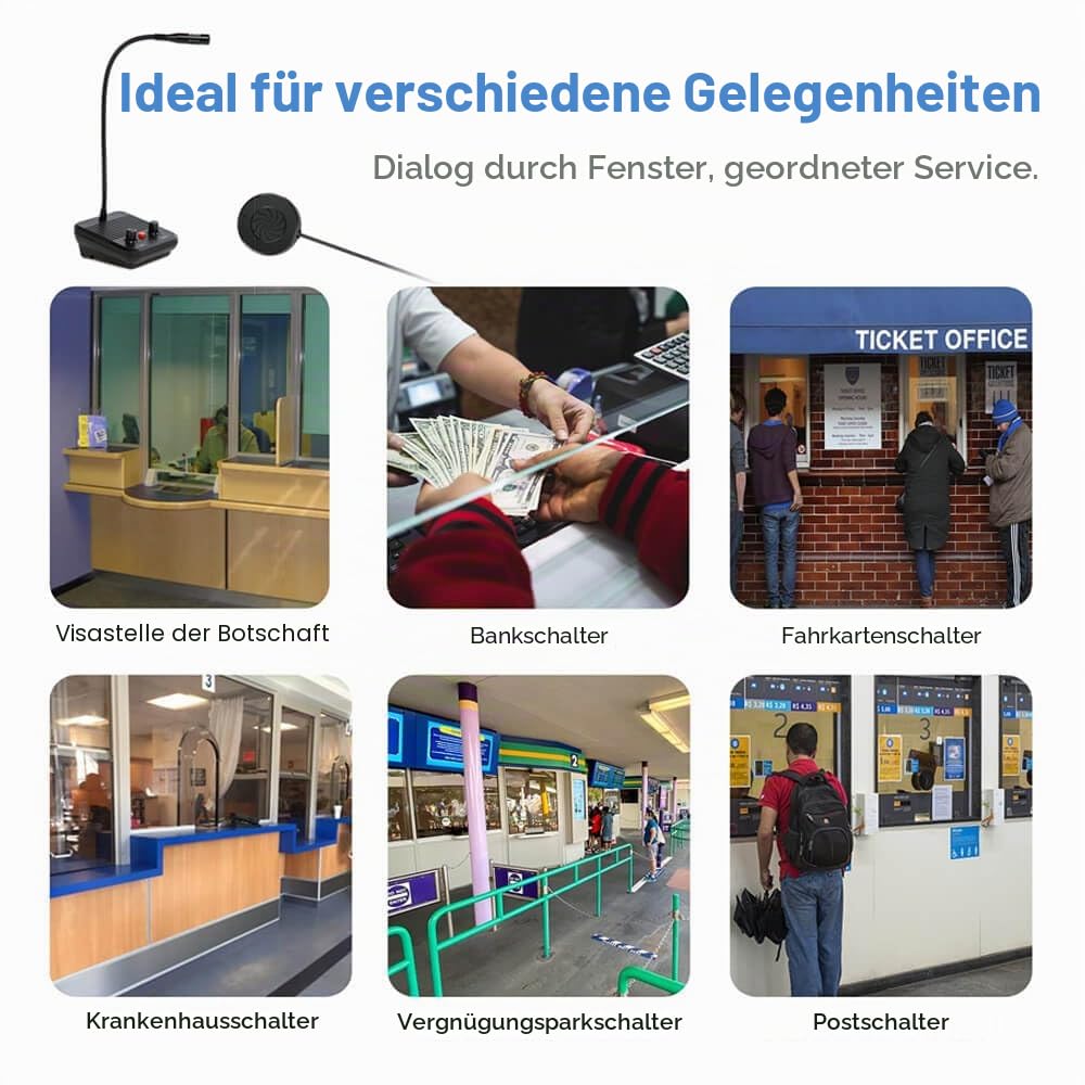 Fenstersprechanlage, 3-Watt-Fenster Gegensprechanlage, 2-Wege-Fenster Lautsprechersystem für Krankenhaus, Schule, Ticketbüro,Klinik, Mit 2,8 Meter Schnur (Stille Funktion/Anti-Interferenz)