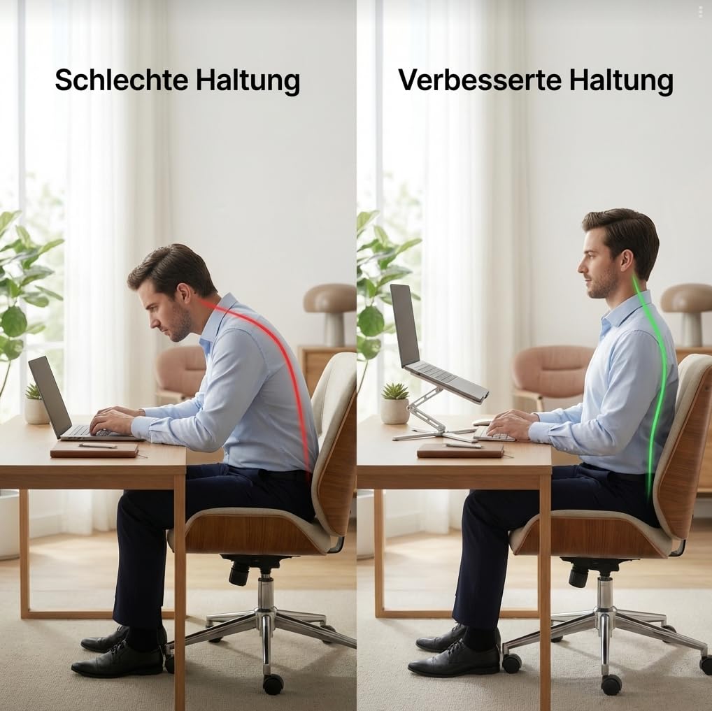 Laptop Ständer Höhenverstellbar – Stabiler Aluminium Laptophalter Ergonomisch – Faltbar & rutschfest – Für MacBook & Notebook bis 17 Zoll