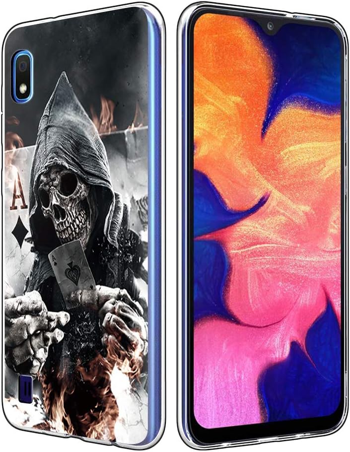 Yoedge Samsung Galaxy A10 Phone Case, Clear Transparent Personalised Print Patterned Ultra Slim Shockproof TPU Silicone Gel Protective Film Cover Cases for Samsung Galaxy A10, Skull